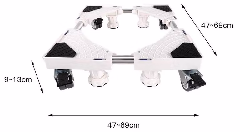 Base per lavatrice e frigorifero - Carrello regolabile - Estensibile da 47 a 69 cm - 8 piedini + 4 rotelle - Portata 300 kg - Bianco