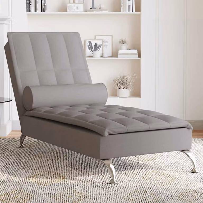 vidaXL Chaise Longue da Massaggio con Schienale in Tessuto, Colore Grigio o Beige, L: 138,0 cm, P: 56,0 cm, H: 75,0 cm