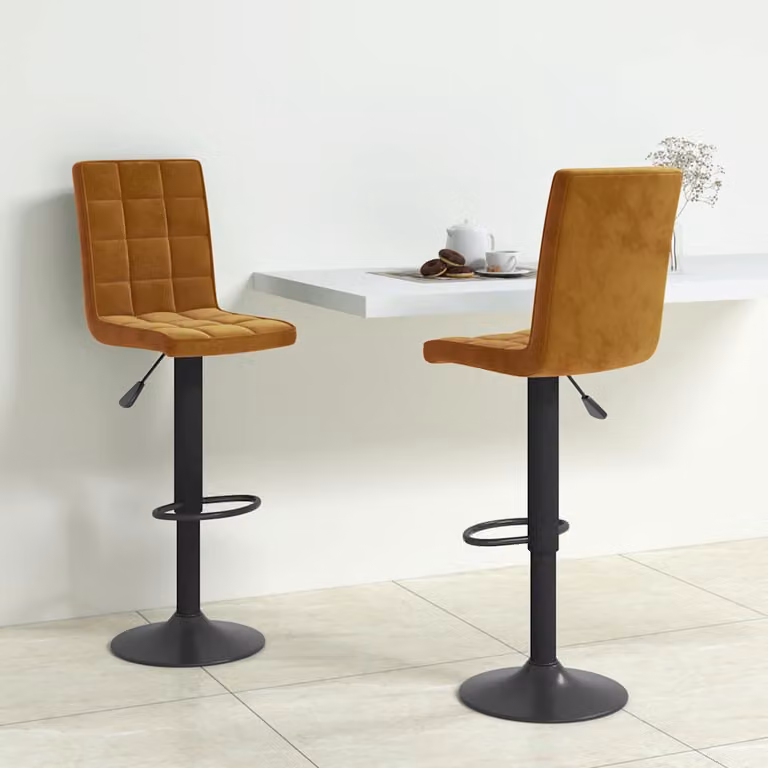 Set di 2 sgabelli da bar vidaXL in velluto marrone con seduta girevole a 360 gradi H: 110 cm, L: 40 cm, P: 52 cm