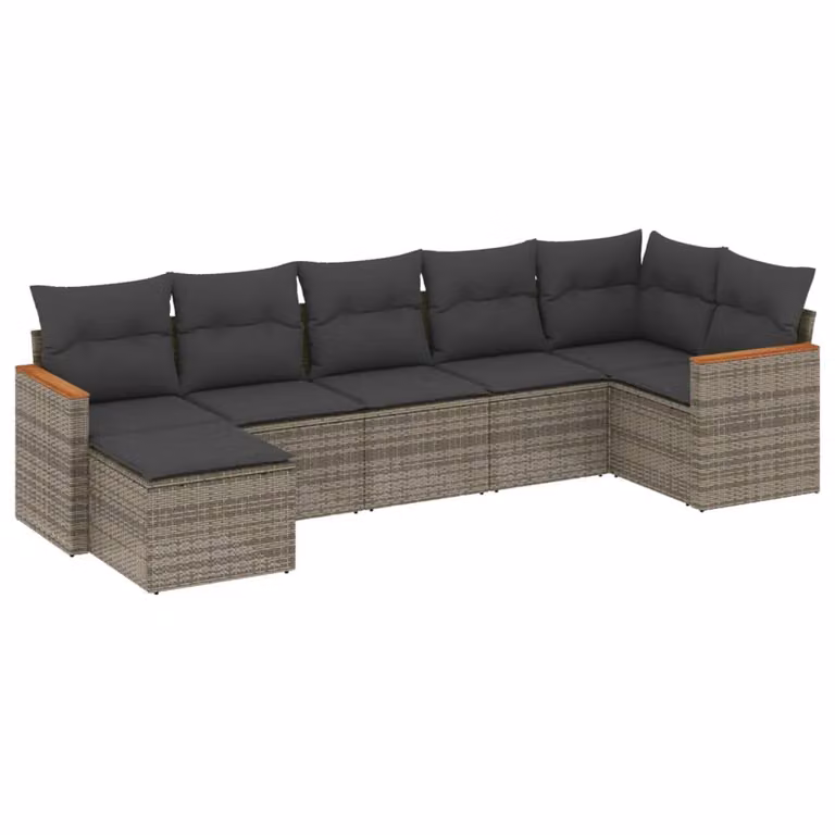 Set Divani da Giardino 7 pz con Cuscini Grigio in Polyrattan