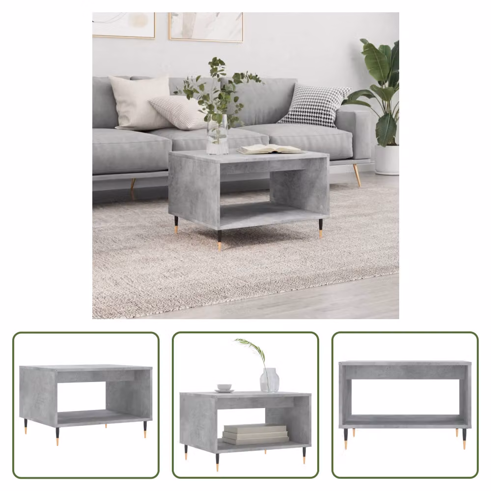 The Living Store tavolino in cemento grigio 60x50x40 cm materiale a base di legno