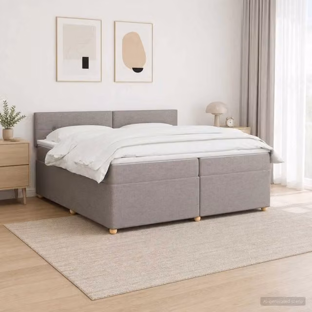 Letto box spring con materasso ibrido vidaXL color tortora L/P/H: 200 x 200 x 88 cm
