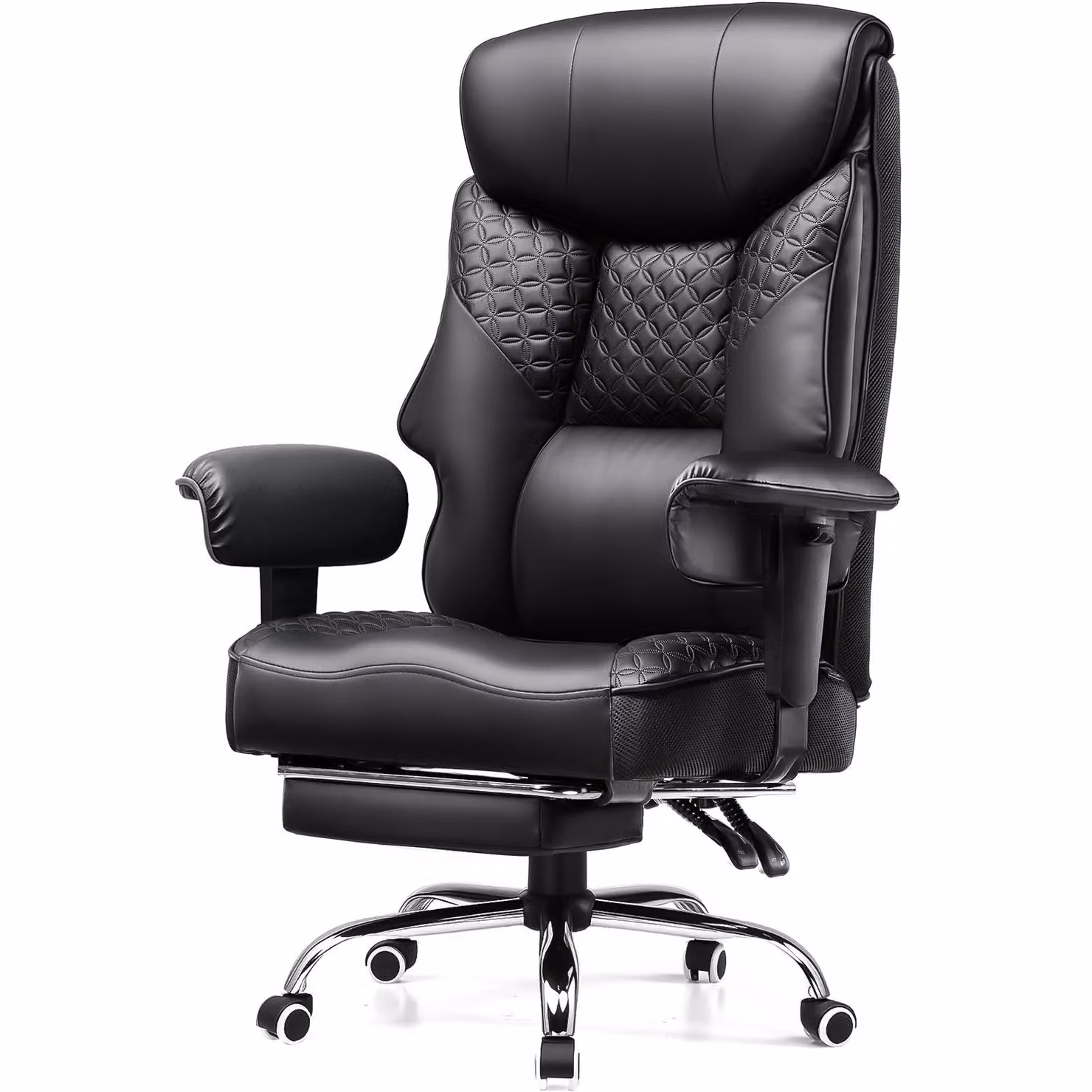COMHOMA sedia da gioco per persone alte e pesanti, sedia da ufficio ergonomica fino a 180 kg, cuscino di seduta 3D, regolabile con poggiapiedi, Finto cuoio, nero