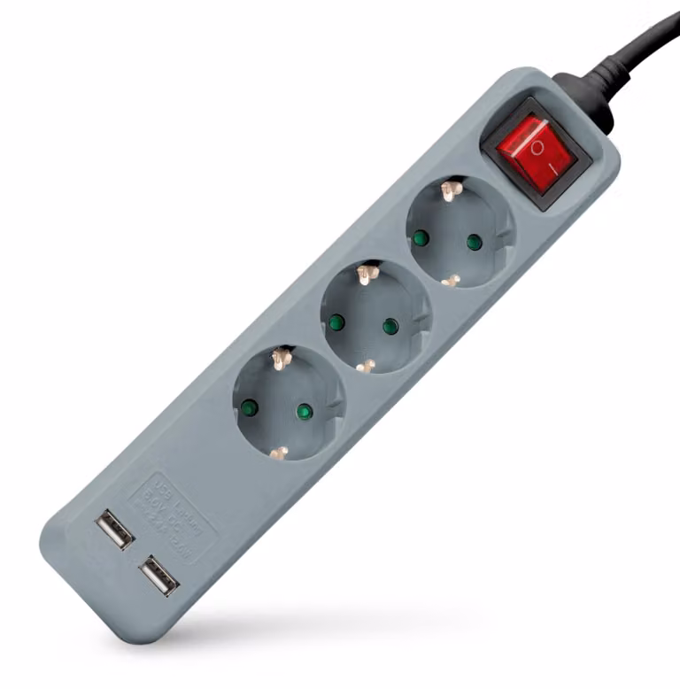 ENTAC ESE1.5G3-1.5-SW-USB-GR Entac Steckdosenleiste 3fach 2x USB-A, 1,5m grau