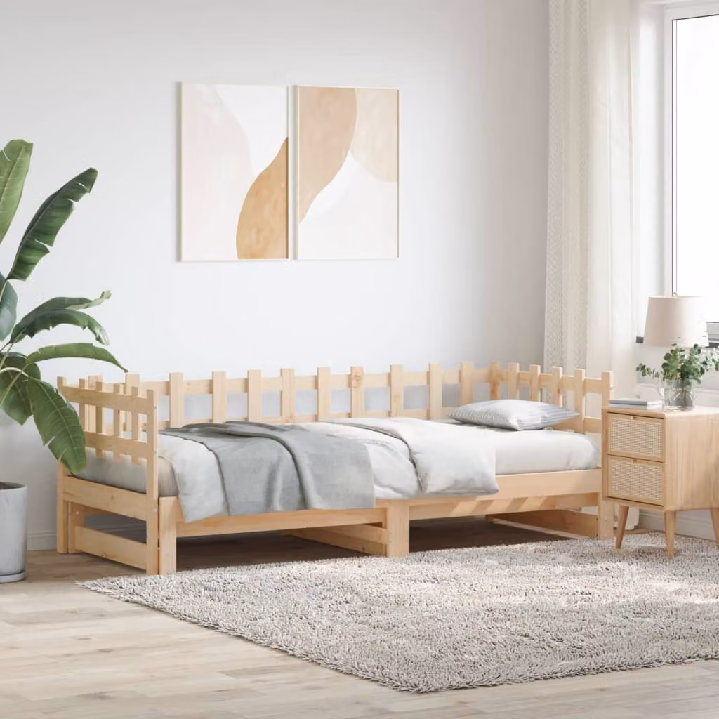 vidaXL Dormeuse Estraibile in Legno di Pino Massello, L/P/H: 160 x 200 x 68,5 cm