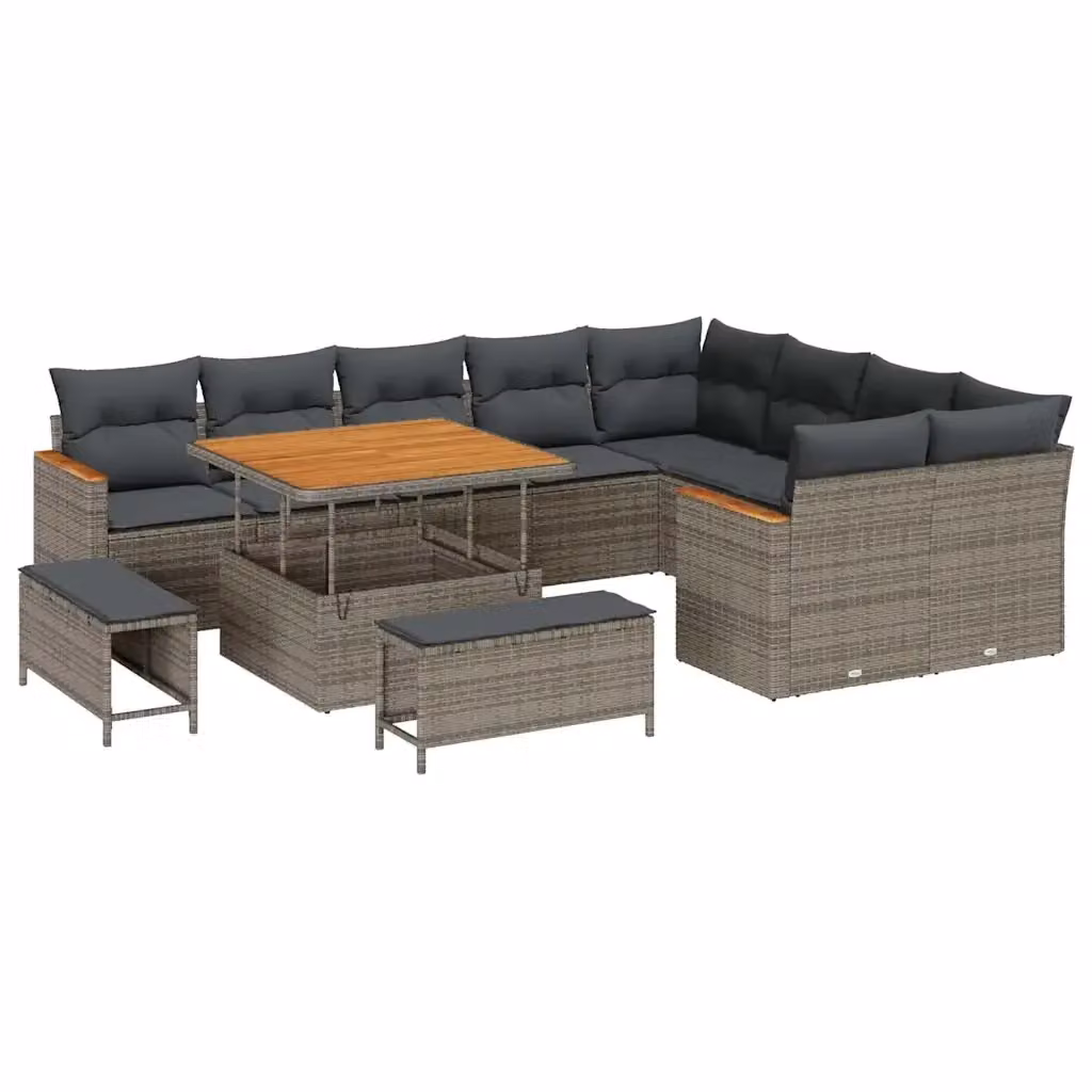 Set Divano da Giardino vidaXL a 9 Posti con Tavolino e Pouf Grigio in Acciaio e Poliestere Resistente ai Raggi UV – 2