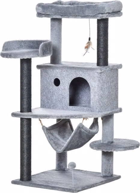 Albero Tiragraffi per Gatti PawHut con Casetta, Amaca e Giochi Integrati, Grigio, L/P/H: 48 x 48 x 107 cm