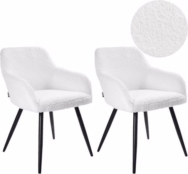 Set di 2 sedie imbottite in tessuto bouclè bianco sporco con gambe in metallo soggiorno cucina