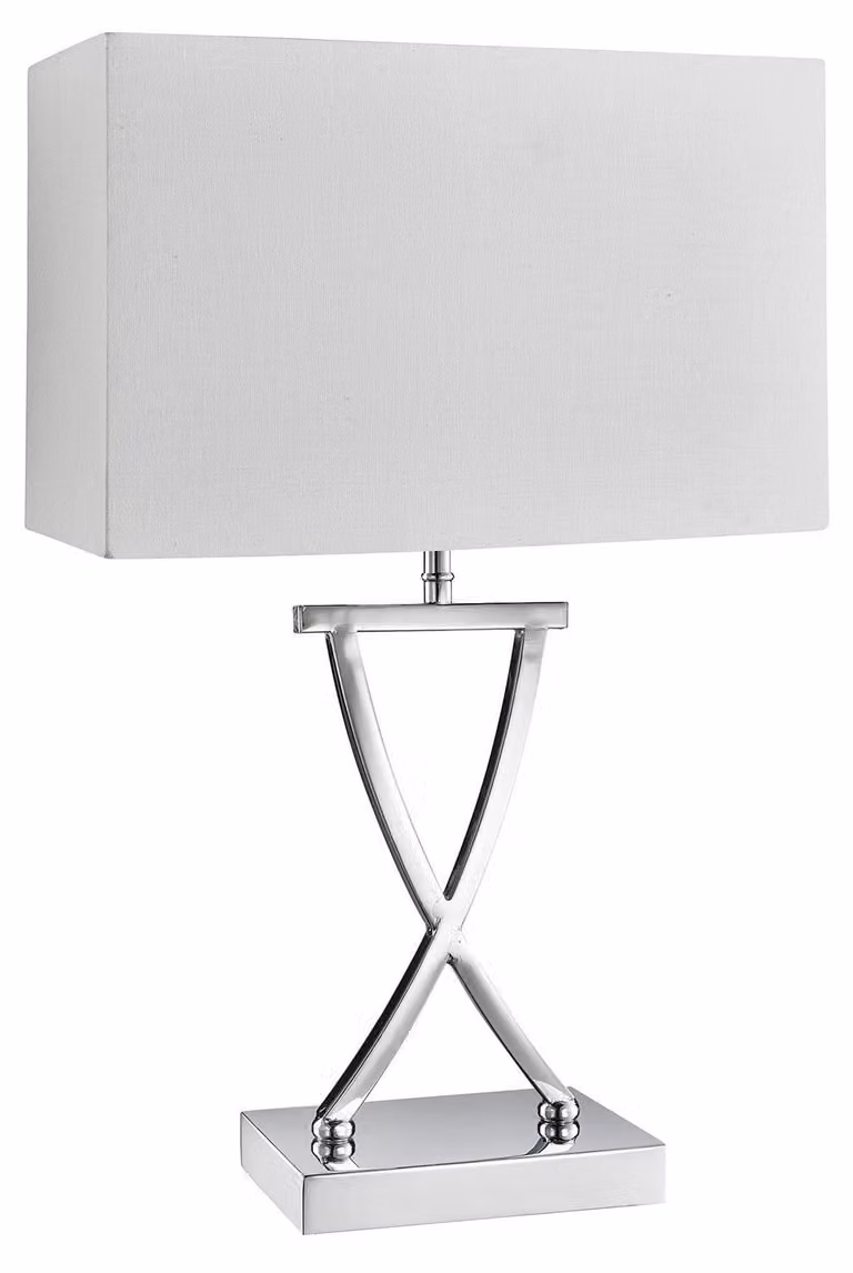 Lampada Da Scrivania Contemporanea Club Acciaio Cromo Tessuto Bianco 1 Luce E14