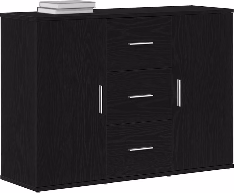 Credenza Rovere Nero 91x29,5x65 cm in Legno Multistrato