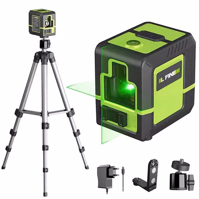 Livella laser a linea verde a due linee - Laser a croce con stativo - Rotazione a 360° - Autolivellante - Allineamento orizzontale/verticale - Verde