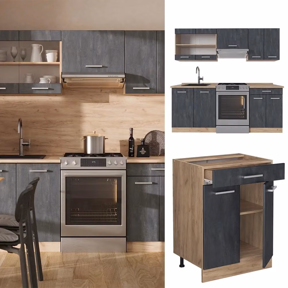 Mobile da cucina moderno Vicco R-Line Calce nera e Rovere dorato L 200 cm – 2