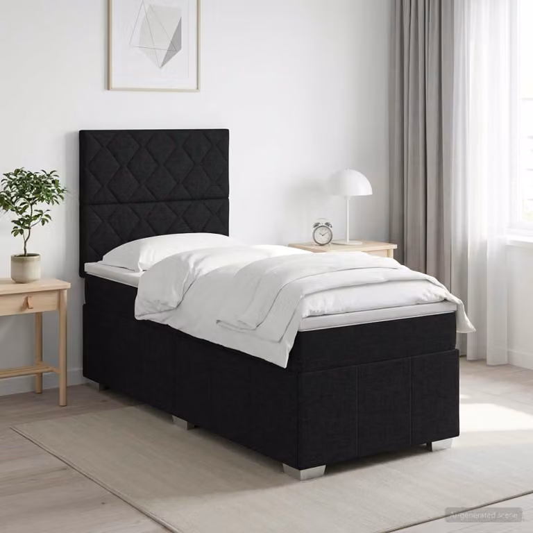 Letto box spring vidaXL con materasso a molle insacchettate, colore nero e bianco, L/P: 90 x 200 cm