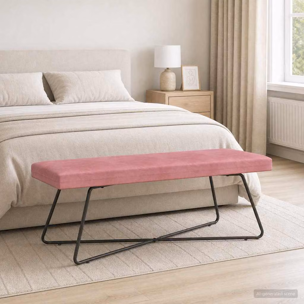 Panchina moderna vidaXL in velluto rosa L: 110 cm, P: 40 cm, H: 45 cm
