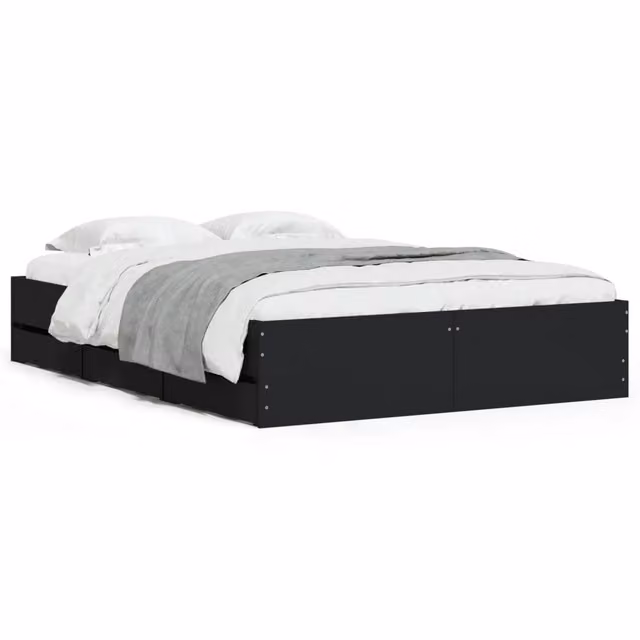 Letto matrimoniale | Letto per adulti | Giroletto con Cassetti Nero 120x190 cm in Legno Multistrato