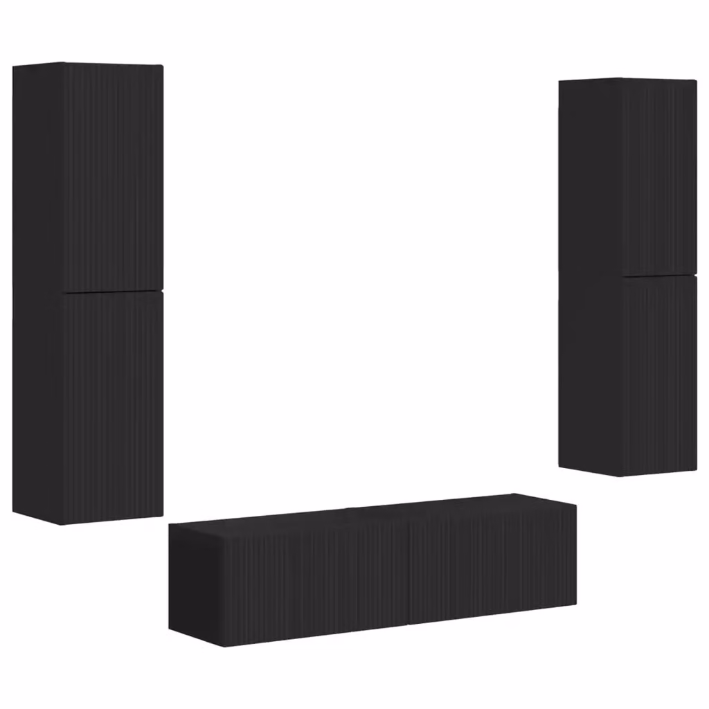 Set mobile TV moderno vidaXL in legno composito nero opaco con illuminazione integrata, 6 pezzi – 2