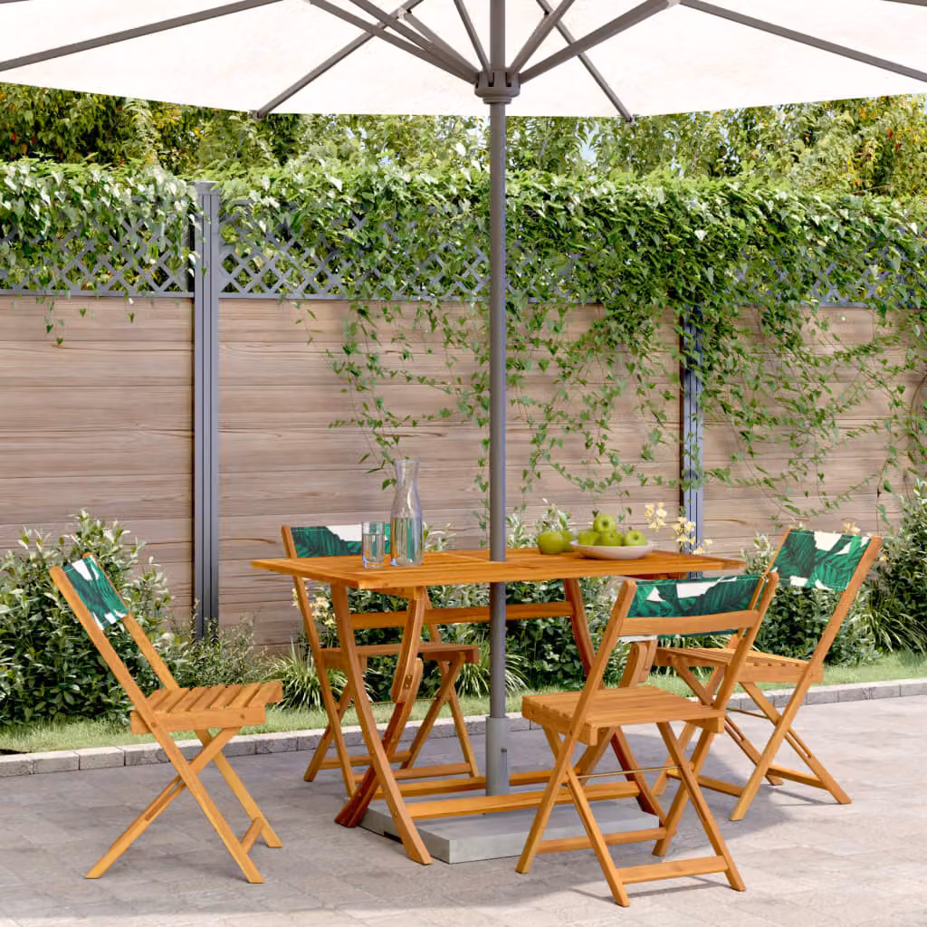Set di 4 sedie pieghevoli vidaXL in legno di acacia oliato e tessuto verde resistente ai raggi UV per giardino e balcone – 1