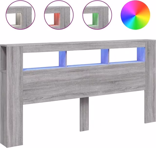 Testiera con illuminazione LED e porta USB Design In, Grigio Sonoma, L/P/H: 200 x 18,5 x 103,5 cm – 1