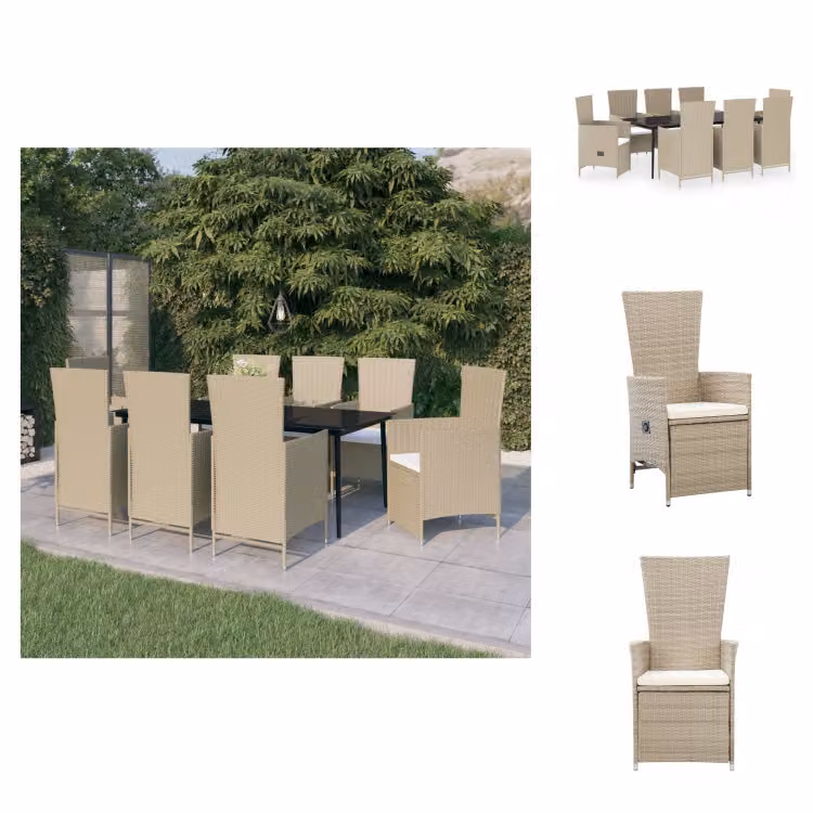 vidaXL Set da pranzo da giardino 9 pezzi con cuscini Beige - Set di mobili da giardino