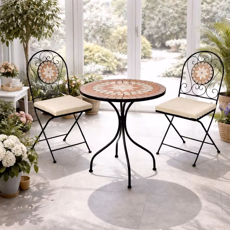 set di sedute a mosaico 3 pezzi mobili da giardino bistrot set tavolo sedie set