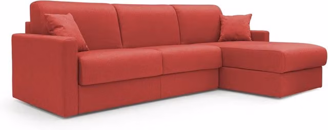 Divano letto angolare Chris Divani.Store in tessuto impermeabile rosso, configurazione sinistra, L/P/H: 268 x 170 x 140 cm con materasso 140x190 cm