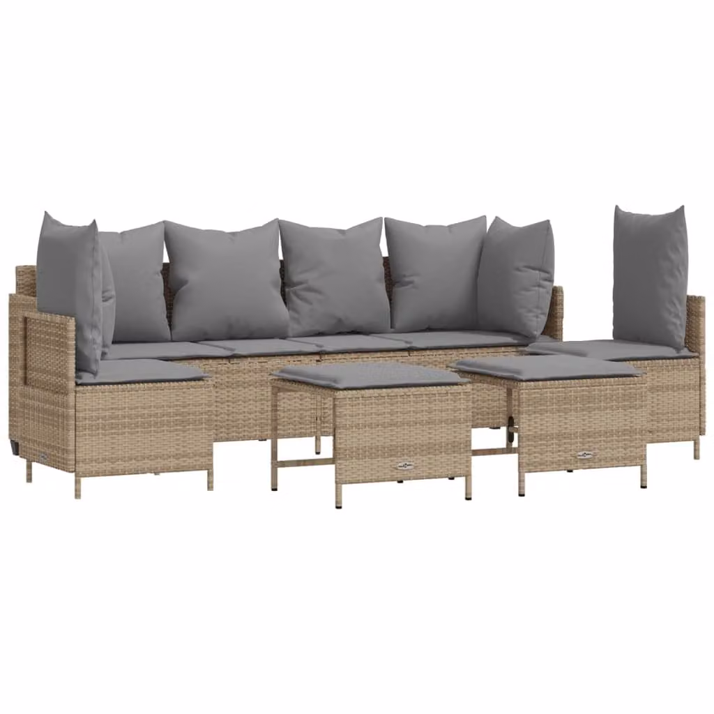 Set Divano da Giardino 5 pz con Cuscini Beige in Polyrattan