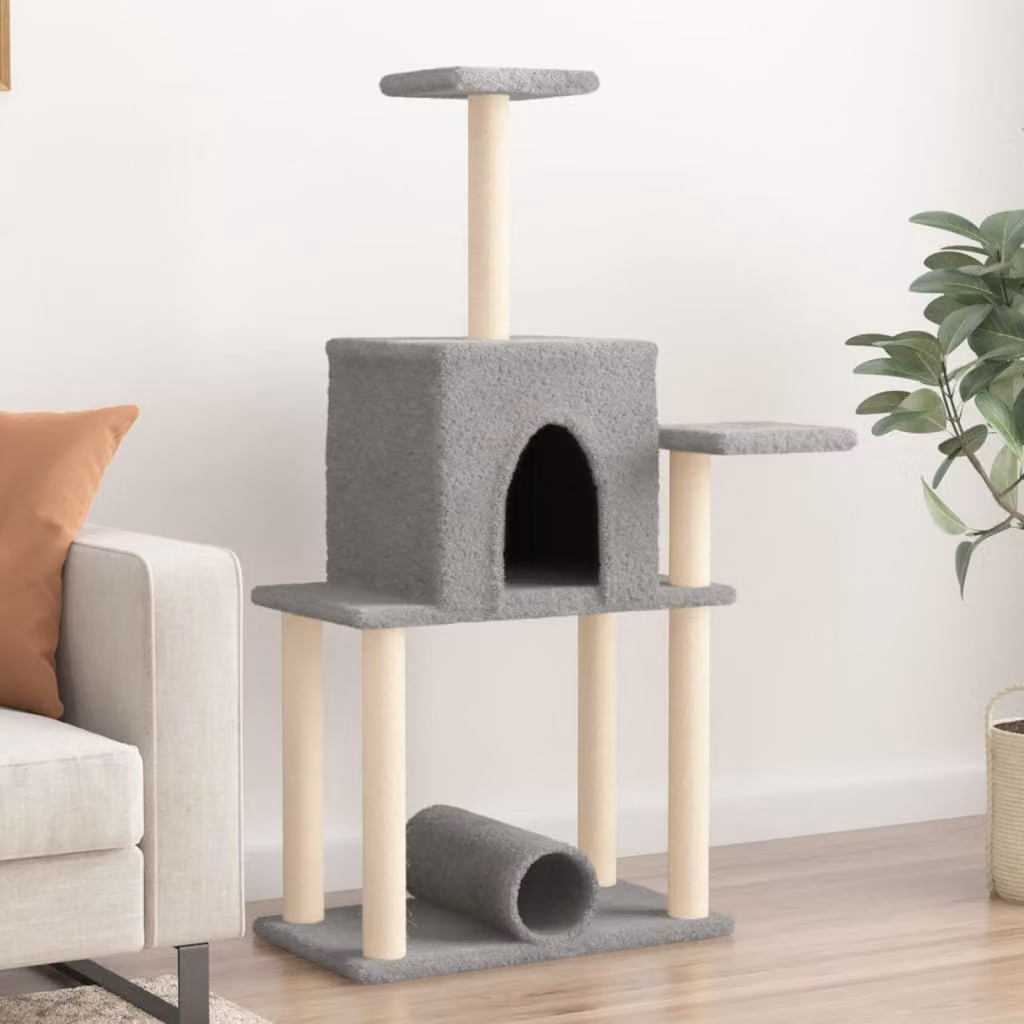 Albero per gatti vidaXL con tiragraffi in sisal e cucce, colore grigio, Altezza: 122 cm