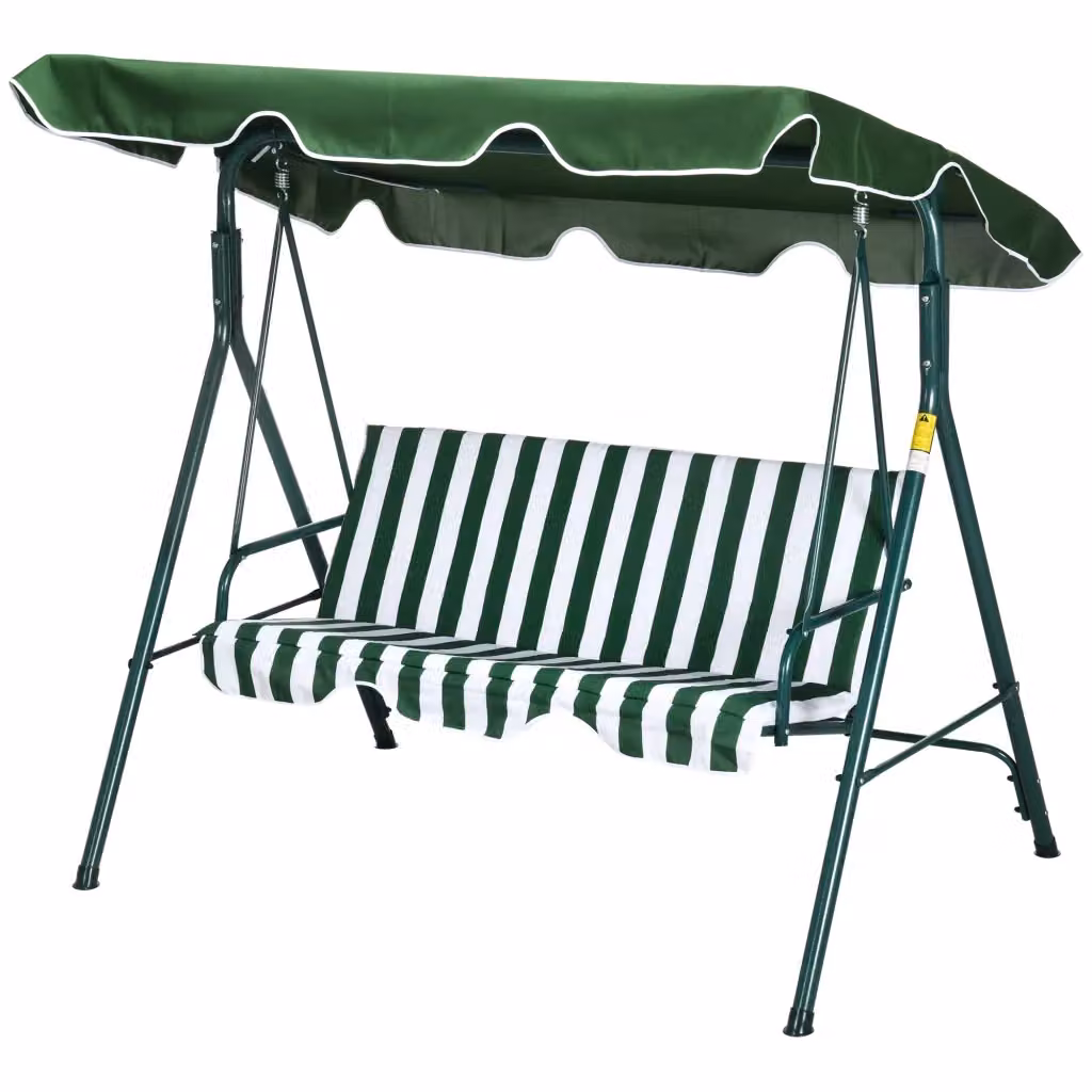 Altalena da Giardino Minimal a 3 Posti con Cuscini e Tetto Regolabile Verde e Bianco L: 172 cm, P: 110 cm, H: 153 cm – 2