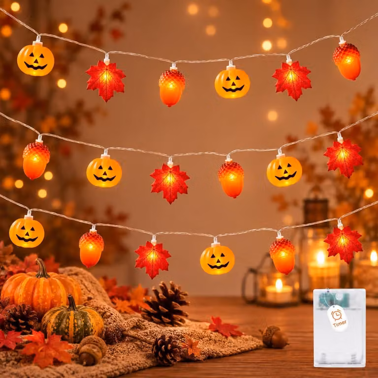 Catena luminosa autunnale, 3 metri, 20 LED, timer, 3 modalità, luce bianco caldo