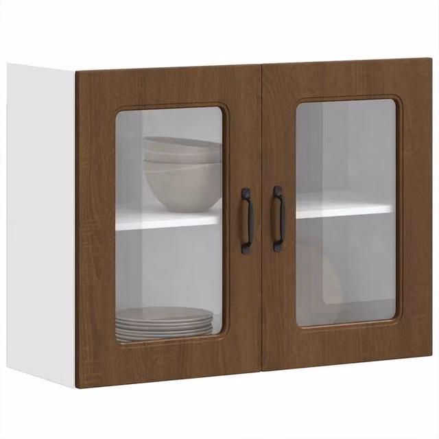 Pensile da cucina moderno Design Mania con ante in vetro e finitura rovere marrone L 80 x H 60 x P 31 cm