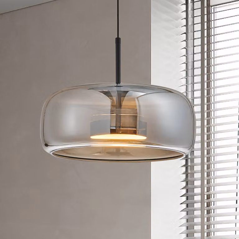Viokef Lampada a sospensione in vetro Deco, Alluminio / Grigio / Zincato, Soggiorno / Sala da pranzo, Vetro, Lampada a sospensione