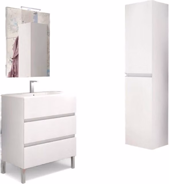 Mobile da Bagno a Terra con Lavabo 80 cm e Specchio Bali Light Bianco Frassino