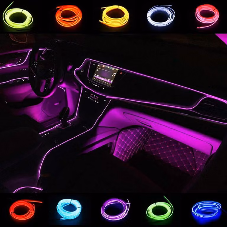 EL-Draht, 2 metri, viola, flessibile, corda luminosa al neon, alimentazione a corrente continua 12V, per auto e decorazioni natalizie