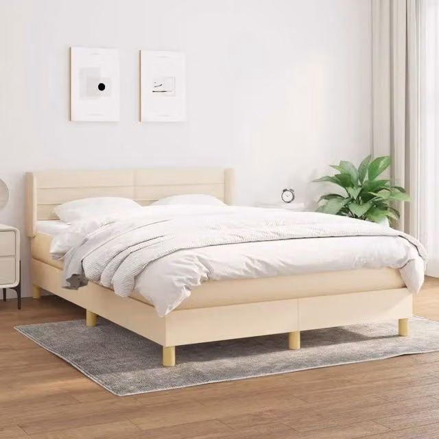 Letto Ibrido con Giroletto a Molle e Materasso vidaXL in Tessuto Beige e Bianco L/P/H: 140 x 200 x 88 cm