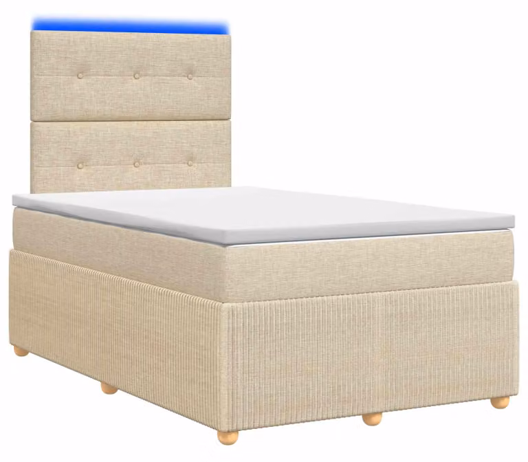 Letto boxspring LED con materasso Crema 120 x 200 cm Tessuto