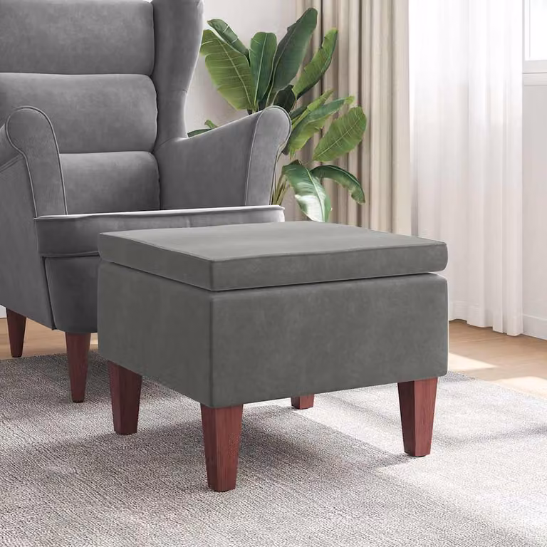 Poggiapiedi vidaXL in velluto grigio con gambe in legno