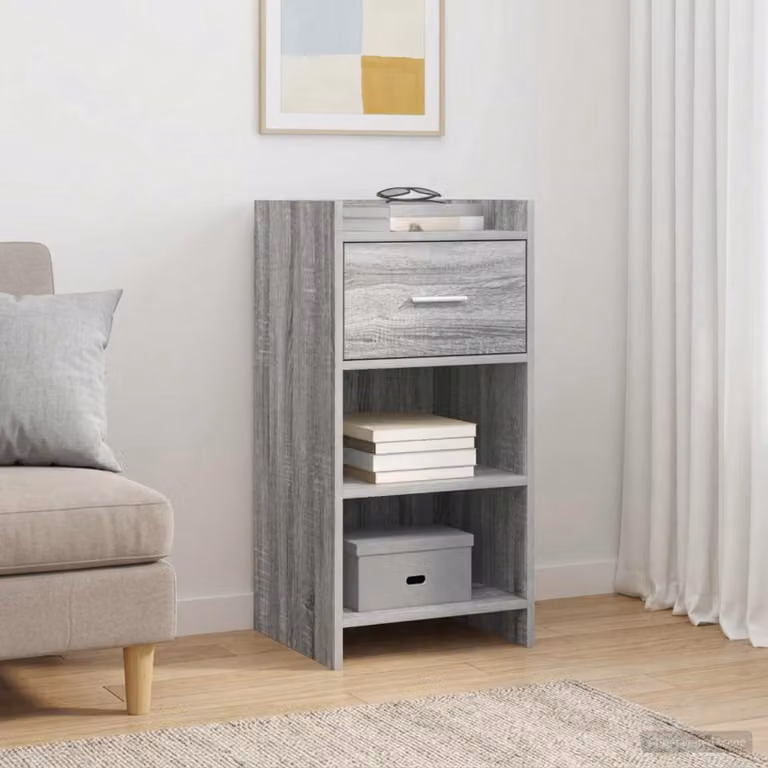 Credenza moderna vidaXL in legno ingegnerizzato e metallo, colore grigio, L 40 cm x P 36 cm x H 80 cm