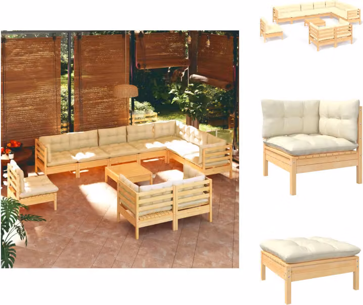 vidaXL set salotto da giardino 11 pezzi con cuscini crema in legno di pino massiccio - Set di mobili da giardino
