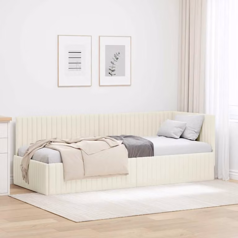 vidaXL Letto ad angolo con chaise longue asimmetrica in velluto beige L: 200 cm, P: 140 cm, H: 84 cm
