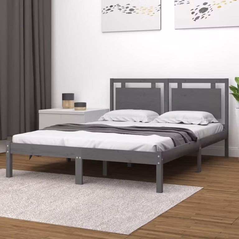 The Living Store Letto in legno massiccio grigio 200x200 cm