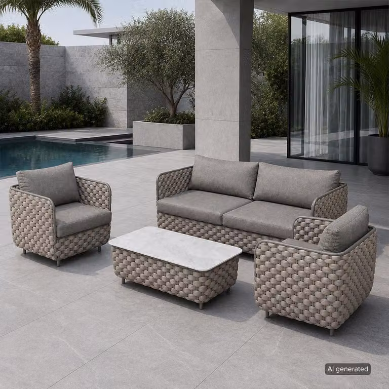 Set di mobili da giardino composto da 4 pezzi: un set lounge con 2 poltrone, una panca a due posti e un tavolo. Gruppo di sedute resistente agli agenti atmosferici, ideale per giardino e balcone. Colore: grigio /TB627-HUI/