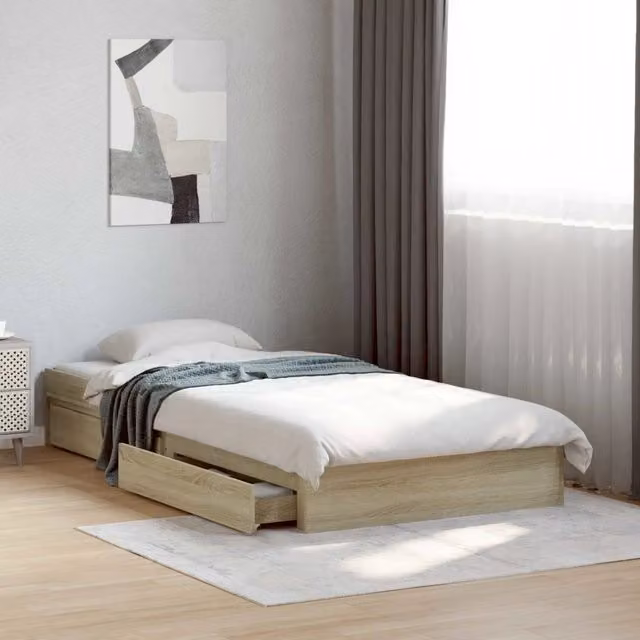 Letto con contenitore moderno vidaXL in legno color rovere con cassetti L: 80 cm, P: 200 cm, H: 203 cm – 1