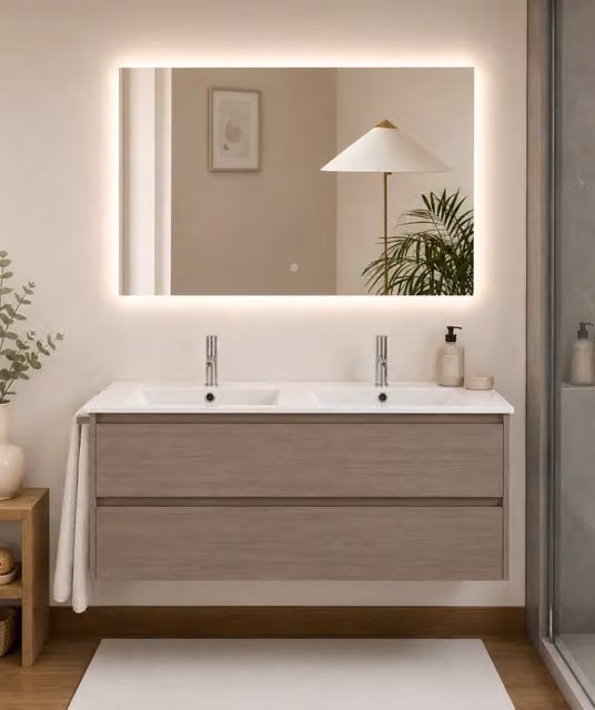 Mobile bagno con lavabo ORIGENBATH IBIZA senza specchio 120x45 cm doppio lavabo rovere smoky