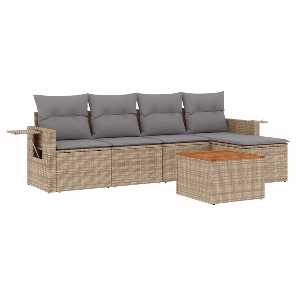Set Divano da Giardino 6 pz con Cuscini Beige Misto Polyrattan