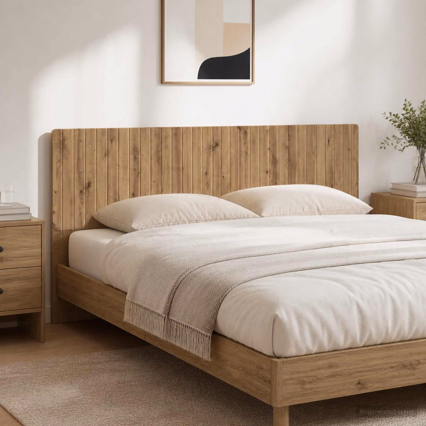 Testiera da muro vidaXL ZWOLLE in legno ingegnerizzato rovere marrone con ripiano integrato e scomparti laterali