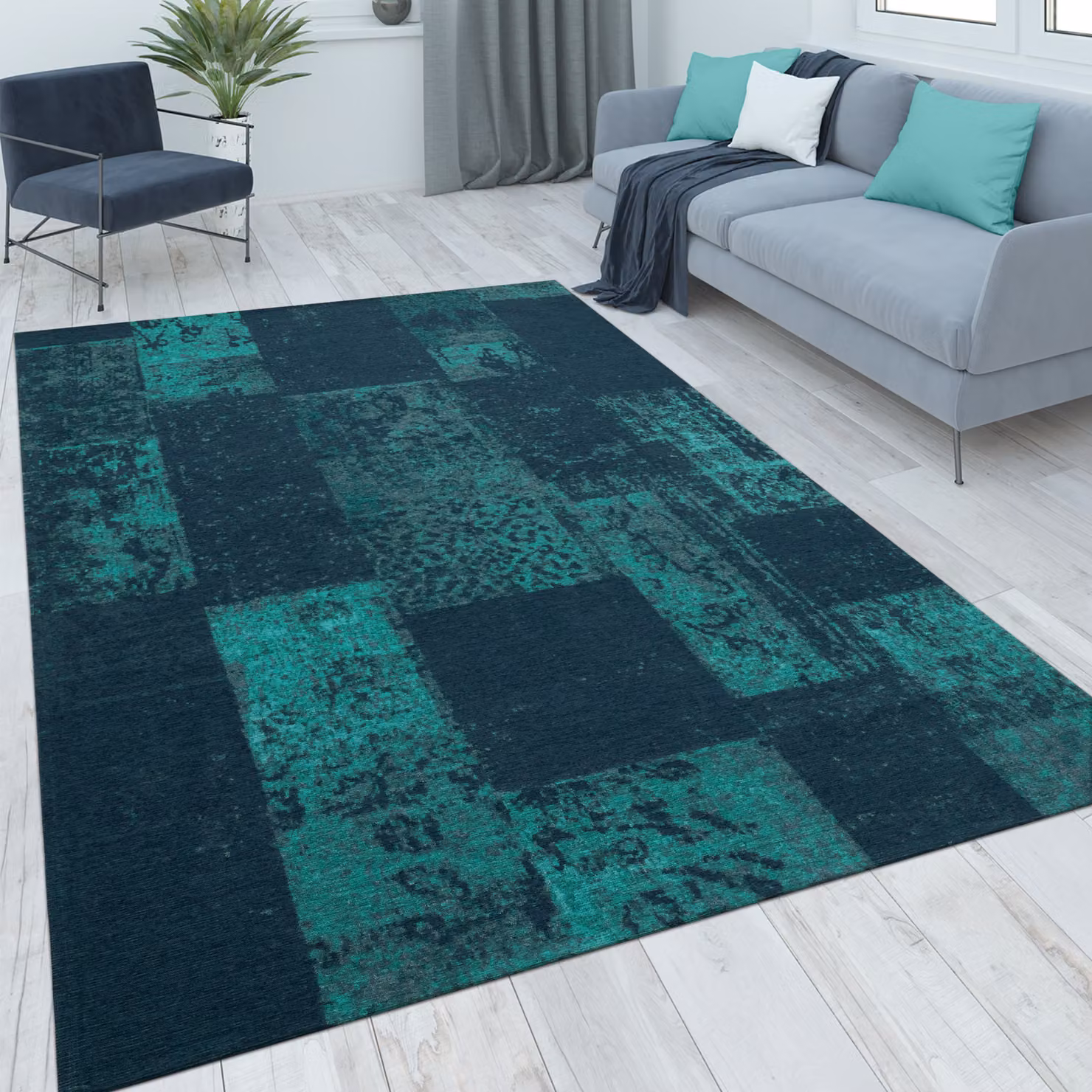 Tappeto a trama piatta Marbella turchese L: 150 cm, P: 80 cm – 2