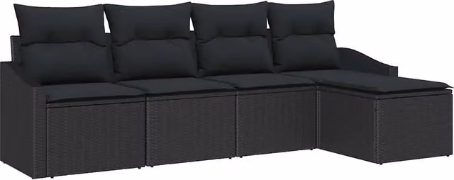 Set di divani con cuscino 5 pz | Set Salotto da Giardino Nero polyrattan