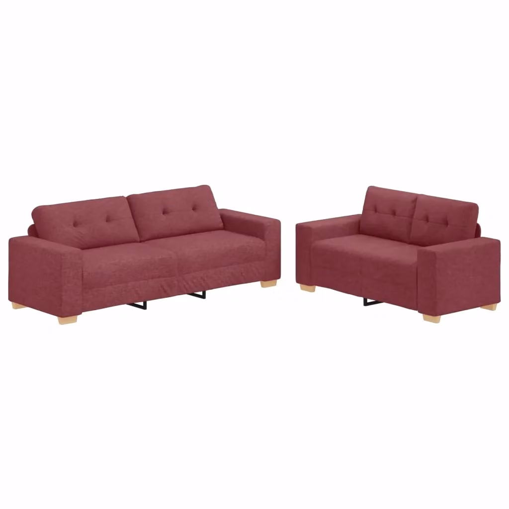 Set di divani vidaXL moderno in tessuto rosso con braccioli e cuscini inclusi L 221 x P 80 x H 78 cm – 2
