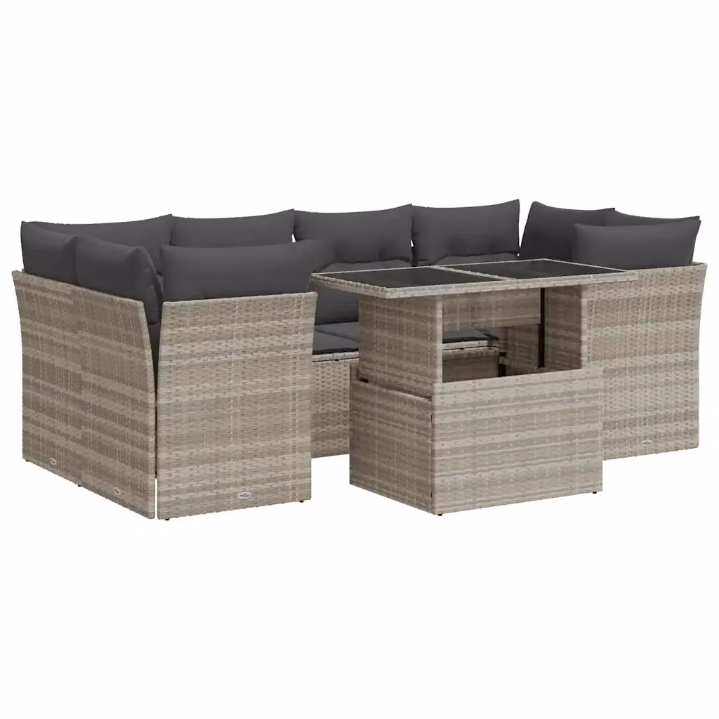 Set di divani da giardino vidaXL da 7 pezzi con cuscini grigi in rattan e metallo per esterno e terrazza – 2