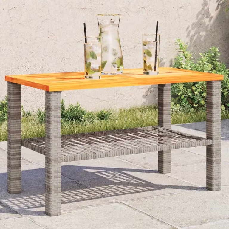vidaXL Tavolo da giardino moderno in polyrattan e legno di acacia, Grigio e Marrone, L: 70 cm, P: 38 cm, H: 42 cm
